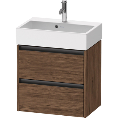 Duravit Ketho 2 Meuble sous-lavabo - 2 tiroirs - 58.4x39x54.9cm - poignées anthracite - noyer foncé mat