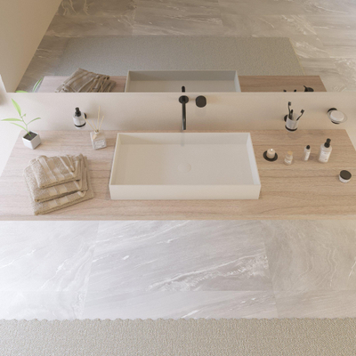 Ideavit Solidjoy opbouw wastafel 75x37.5x11cm rechthoek 0 kraangaten 1 wasbak Solid surface wit