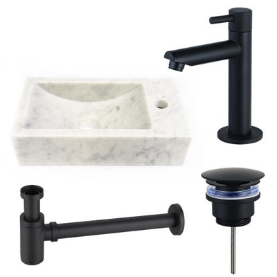 FugaFlow Eccelente Arredo Pack Lave-mains - 22x40x10cmcm - 1 trou de robinet - droite - marbre - robinet Noir mat - Blanc