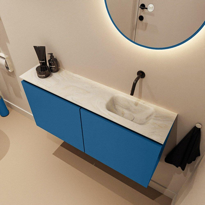 MONDIAZ TURE-DLUX 100cm toiletmeubel Jeans. EDEN wastafel Ostra positie rechts. Zonder kraangat.