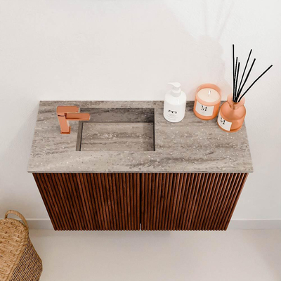 Mondiaz JOYA-DLUX 60cm meuble de toilette - couleur Ruby - Vasque FAYE position Gauche 1 trou de robinet couleur Oza.