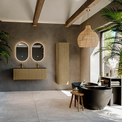 Mondiaz KURVE Ensemble de meuble de salle de bains - 120x46x40cm - 1 tiroir - lavabo solid surface - double - 2 trous de robinet - Dusk