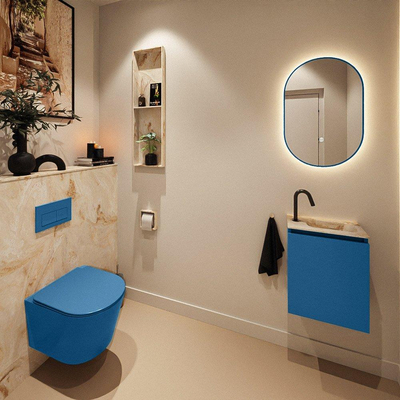 MONDIAZ TURE-DLUX Meuble toilette - 40cm - Jeans - EDEN - vasque Frappe - position droite - 1 trou de robinet