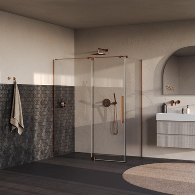 BRAUER Stellar Douchecabine - 160x90x200cm - draaideur - glascoating - omkeerbaar - helder glas - geborsteld koper PVD
