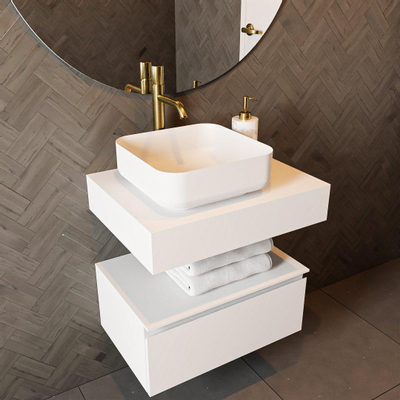Mondiaz TOP 46 Topblad - 50x46x12cm - geschikt voor afdekplaat - Solid surface - Talc