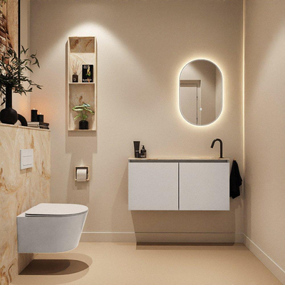 MONDIAZ TURE-DLUX 100cm toiletmeubel Linen. EDEN wastafel Frappe positie rechts. Met 1 kraangat.
