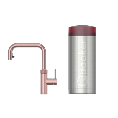 Quooker BE Flex Square Robinet d'eau bouillante - bec pivotant et extractible - réservoir Combi+ - Eau chaude / bouillante - cuivre rose