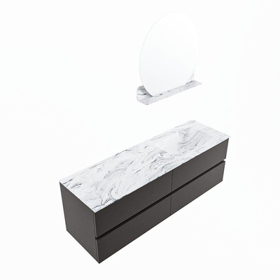 Mondiaz VICA-DLUX ensemble de meuble de salle de bain - 150cm - meuble sous-vasque gris foncé - 4 tiroirs - lavabo encastré cloud droite - 1 trou de robinet - version haute de 60cm - glace