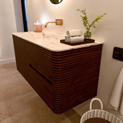 Mondiaz CIRO-DLUX Ensemble de meubles de salle de bains - 110x45x50cm - lavabo en solid surface Nata - 1 vasque à gauche - sans trous de robinet - 2 tiroirs - Ruby