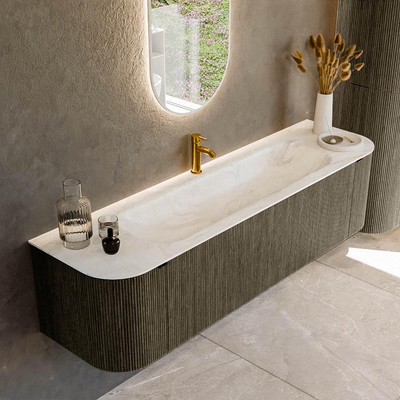 Mondiaz KURVE-DLUX Ensemble meuble de salle de bains - 170x46x40cm - 1 tiroir - 2 portes - vasque solid surface - centrale - 1 trou de robinet - Shadow