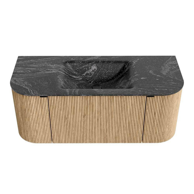 MONDIAZ KURVE-DLUX Meuble de salle de bains 110 cm avec module 25 Len R couleur Chêne avec 1 tiroir et 2 portes. Lavabo CLOUD centré sans trou de robinet couleur Lava.