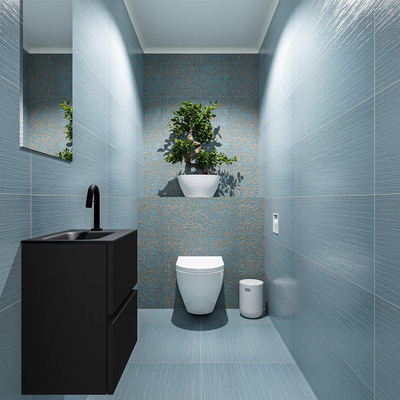 MONDIAZ ADA Toiletmeubel - 40x30x50cm - 1 kraangat - 2 lades - urban mat - wasbak links - Solid surface - Zwart