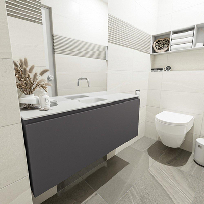 MONDIAZ OLAN Toiletmeubel 120x30x40cm met 0 kraangaten 1 lades dark grey mat Wastafel Lex midden Solid Surface Wit