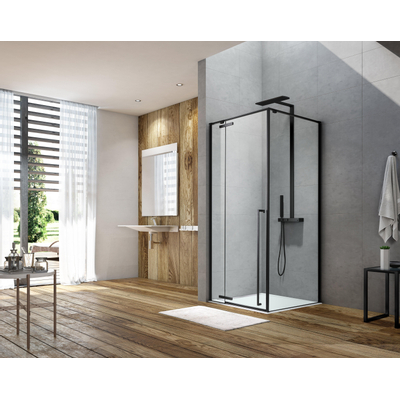 Porte pivotante Royal Plaza Guard avec 1 partie fixe 90x200cm gauche/droite noir mat-transparent