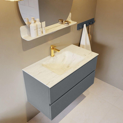 Mondiaz VICA-DLUX ensemble de meuble de salle de bain - 90cm - meuble sous-vasque plata - 2 tiroirs - lavabo encastrée cloud milieu - 1 trou de robinet - version haute de 60cm - opalo