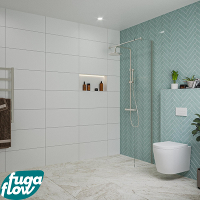 FugaFlow Eccelente Vetro inloopdouche badkamer - 40x200cm - helder glas - wandarm - geborsteld RVS