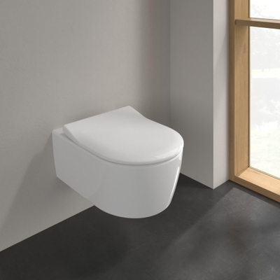 Villeroy & Boch Avento closetzitting slimseat met deksel met softclose en quick release met RVS scharnieren wit OUTLETSTORE