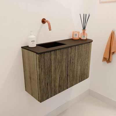 Mondiaz JOYA Meuble de salle de bains 71,6cm - arrondi droit couleur Dusk - Vasque FAYE position Gauche Sans trou de robinet couleur Urban