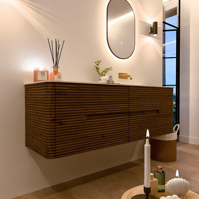 Mondiaz CIRO-DLUX Meuble de salle de bains - 150x45x50cm - plan vasque solid surface Ostra - 1 lavabo à droite - sans trous de robinetterie - 4 tiroirs - Dusk