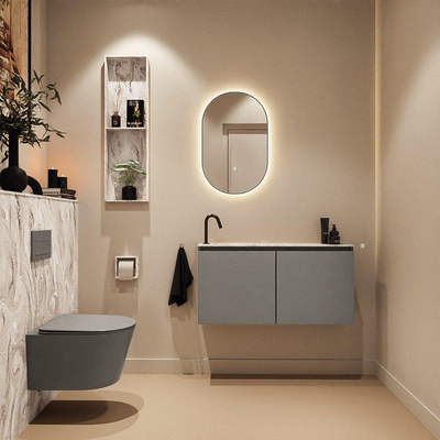 MONDIAZ TURE-DLUX 100cm toiletmeubel Smoke. EDEN wastafel Glace positie links. Met 1 kraangat.