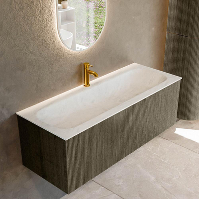 Mondiaz KURVE-DLUX Ensemble de meuble de salle de bains - 120x46x40cm - 1 tiroir - lavabo solid surface - central - 1 trou de robinet - Shadow
