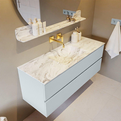 Mondiaz VICA-DLUX Ensemble de meuble de salle de bain - 130cm - meuble sous-vasque argile - 2 tiroirs - lavabo encastré nuage milieu - sans trous de robinet - version haute de 60cm - glace