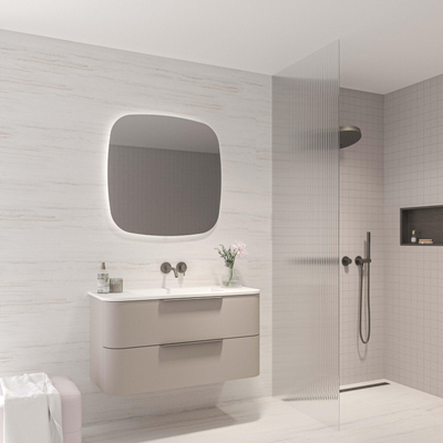 INK Concept R Meuble sous-lavabo - 100x45x52cm - 2 tiroirs - poignées rapportées - angles arrondis - MDF laqué - gris cachemire mat