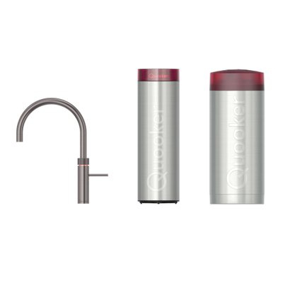 Quooker Fusion Round robinet d'eau bouillante - bec pivotant - Combi+ incl. réservoir Cube - Eau chaude / bouillante / pétillante / filtrée - Gunmetal