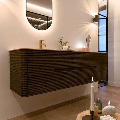 Mondiaz CIRO-DLUX Meuble de salle de bains - 170x45x50cm - Plan-vasque Solid surface Saba - 1 vasque à gauche - 1 trou de robinet - 4 tiroirs - Shadow