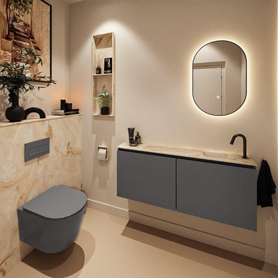 MONDIAZ TURE-DLUX 120cm toiletmeubel Dark Grey. EDEN wastafel Frappe positie rechts. Met 1 kraangat.