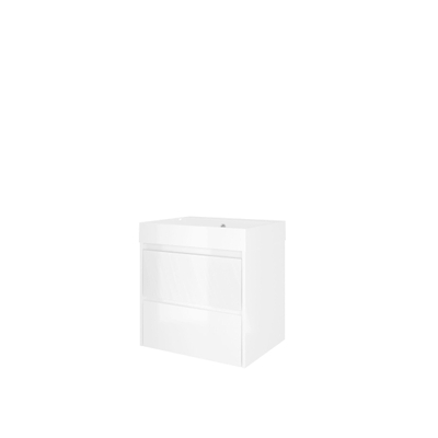 Proline Loft badkamermeubelset - 60x46x62cm - polystone Loft wastafel - 0 kraangaten - symmetrisch - MDF lak Glans wit/Glans wit