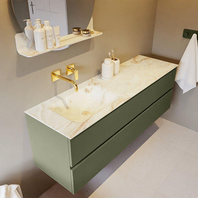 MONDIAZ VICA-DLUX Ensemble meuble de salle de bains - 150cm - meuble bas army - 2 tiroirs - lavabo encastré cloud à gauche - sans trous de robinet - version haute 60cm - frape