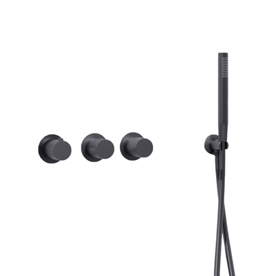 Fortifura Nebbio Badcombinatie-set - thermostaatkraan - wandaansluitbocht - met handdouchehouder - gladde doucheslang - staaf handdouche - badvulcombinatie - PVD - geborsteld gunmetal (antraciet)