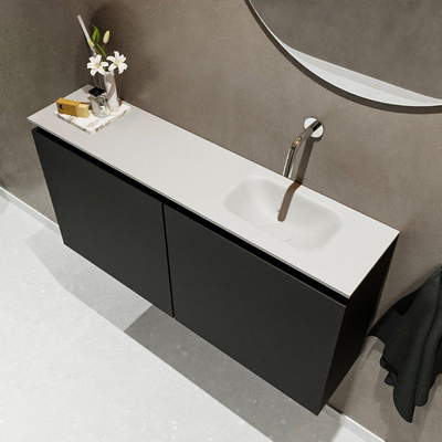 MONDIAZ TURE Toiletmeubel 100x23x50cm met 0 kraangaten 2 deuren urban mat Wastafel Eden rechts Solid Surface Wit