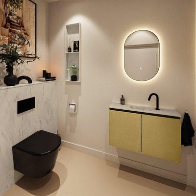 MONDIAZ TURE-DLUX Meuble toilette - 80cm - Oro - EDEN - vasque Opalo - position centrale - 1 trou de robinet