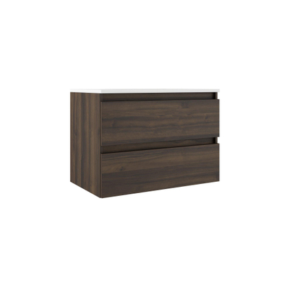 Saniclass Chacito Ensemble meuble de salle de bains - 100x40x55cm - peu profond - 2 tiroirs - sans poignées - lavabo blanc brillant - 1 trou de robinet - noyer