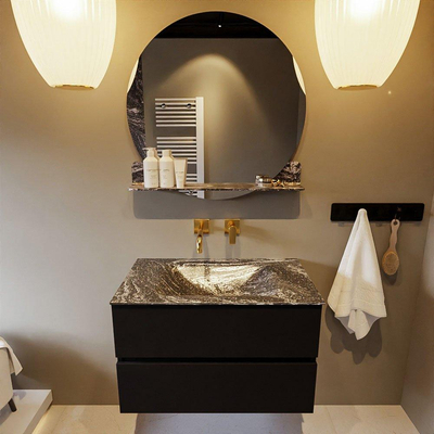 Mondiaz VICA-DLUX Ensemble meuble de salle de bains - 80cm - urban - 2 tiroirs - Lavabo encastré CLOUD - central - sans trou de robinet - couleur Lava - version XL 60cm de haut