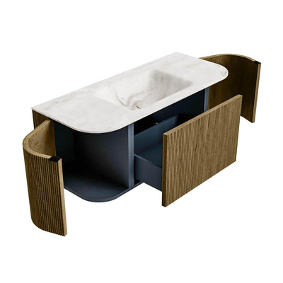 Mondiaz KURVE-DLUX Badkamermeubelset - 110x46x40cm - 1 lade - 2 deuren - wastafel solid surface - midden - zonder kraangat - Dusk