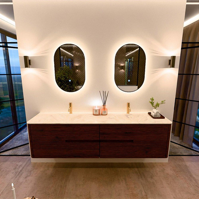 Mondiaz CIRO-DLUX Badkamermeubelset - 190x45x50cm - Solid surface wastafel Ostra - 2 wasbak Dubbel - 2 kraangaten - 4 lades - Ruby