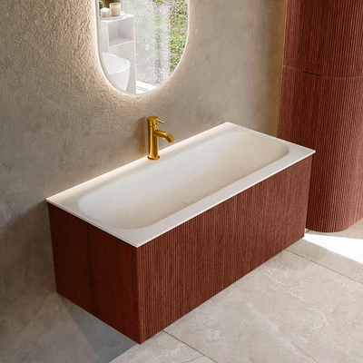 Mondiaz KURVE Badkamermeubelset - 100x46x40cm - 1 lade - wastafel solid surface - midden - 1 kraangat - Ruby
