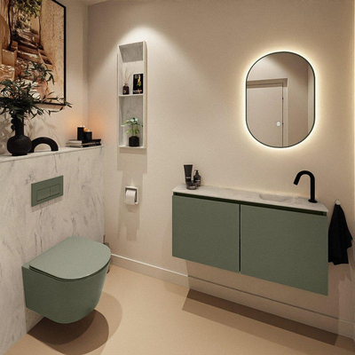 MONDIAZ TURE-DLUX 100cm toiletmeubel Army. EDEN wastafel Opalo positie rechts. Met 1 kraangat.