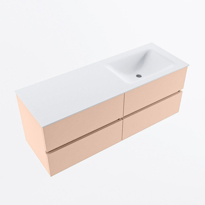 Mondiaz VICA ensemble de meuble de salle de bain - 130cm - meuble sous vasque rosee - 4 tiroirs - lavabo cloud droite - sans trous de robinet - version haute de 60cm - talc