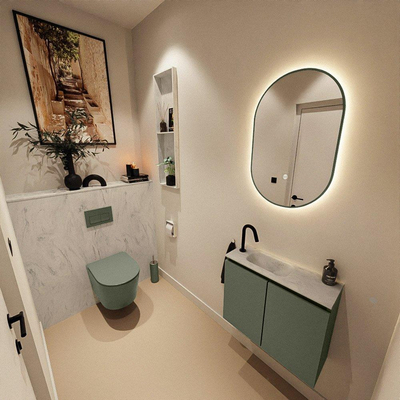 MONDIAZ TURE-DLUX Meuble de toilette 60cm Army. Lavabo EDEN Opalo position gauche. Avec 1 trou de robinet.