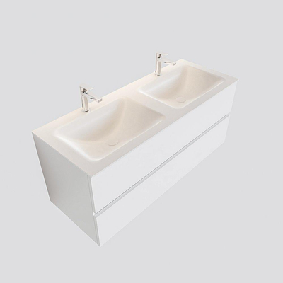 ENSEMBLE DE MEUBLE MONDIAZ VICA - 120cm - 2 tiroirs - lavabo Cloud double - 2 trous de robinet - solid surface talc