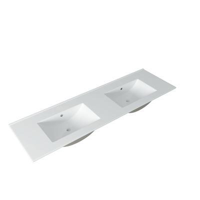 Saniclass Vygo Meubelwastafel - 141x2x46cm - overloop - 2 wasbakken - 0 kraangaten - keramiek - glans wit