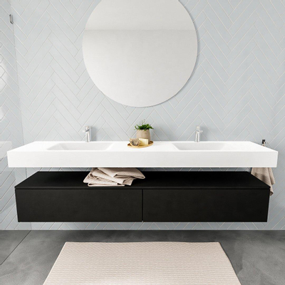 MONDIAZ ALAN 200cm - meuble sous-vasque - urban - 2 tiroirs - lavabo suspendu - 2 vasques - 2 trous de robinet - talc