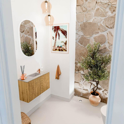 Mondiaz JOYA-DLUX 70cm toiletmeubel - kleur Oak - Wastafel FAYE positie Midden 1 kraangat kleur Glace.
