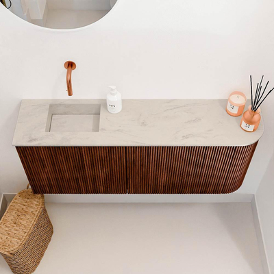 Mondiaz JOYA-DLUX 101.6cm toiletmeubel - ronding rechts kleur Ruby - Wastafel FAYE positie Links Zonder kraangat kleur Opalo.