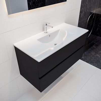 MONDIAZ VICA Ensemble de meuble salle de bain - 100cm - 2 tiroirs - lavabo Denia central - 1 trou de robinet - solid surface urban