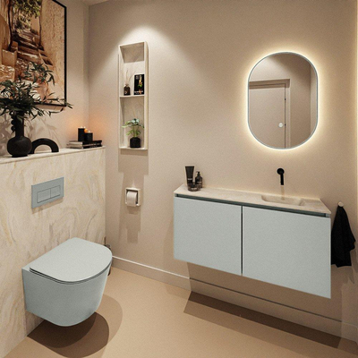MONDIAZ TURE-DLUX meuble WC 100 cm Greey. Lavabo EDEN Ostra position droite. Sans trou de robinet.